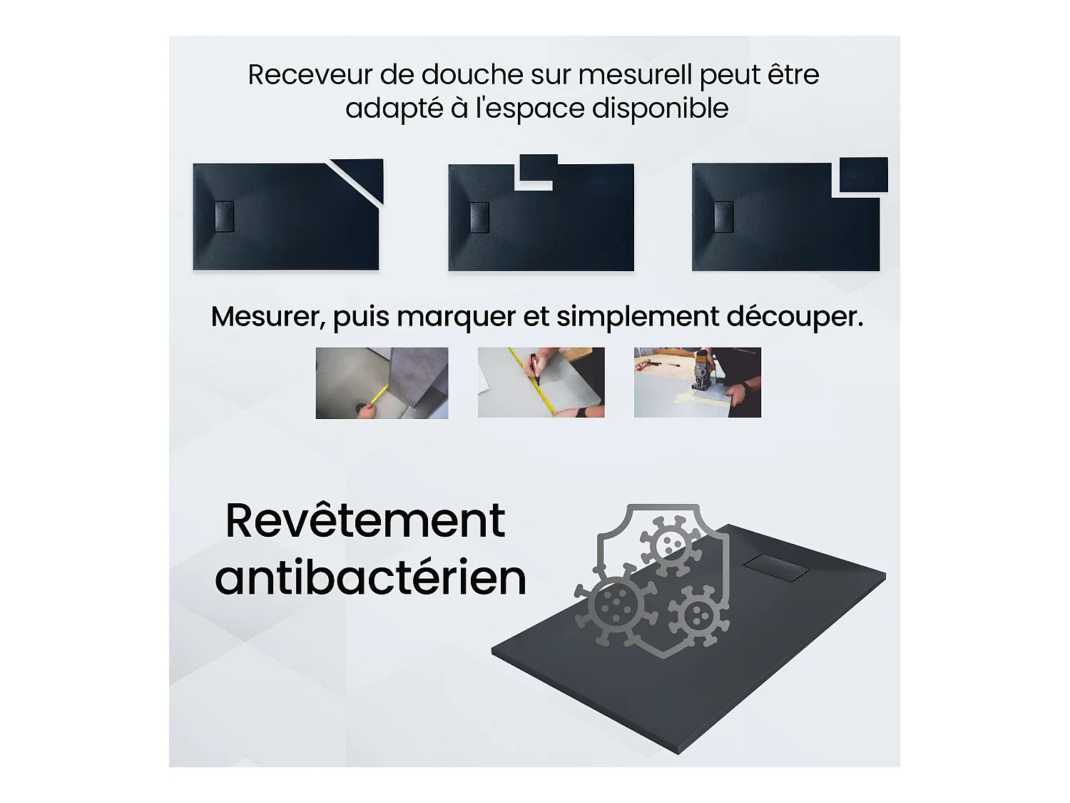 Receveur de douche VIDAR 90x90 cm Noir + Cabine de douche Carrée HELA 90x90 190 cm Noir Nano-Verre Transparent Trempé