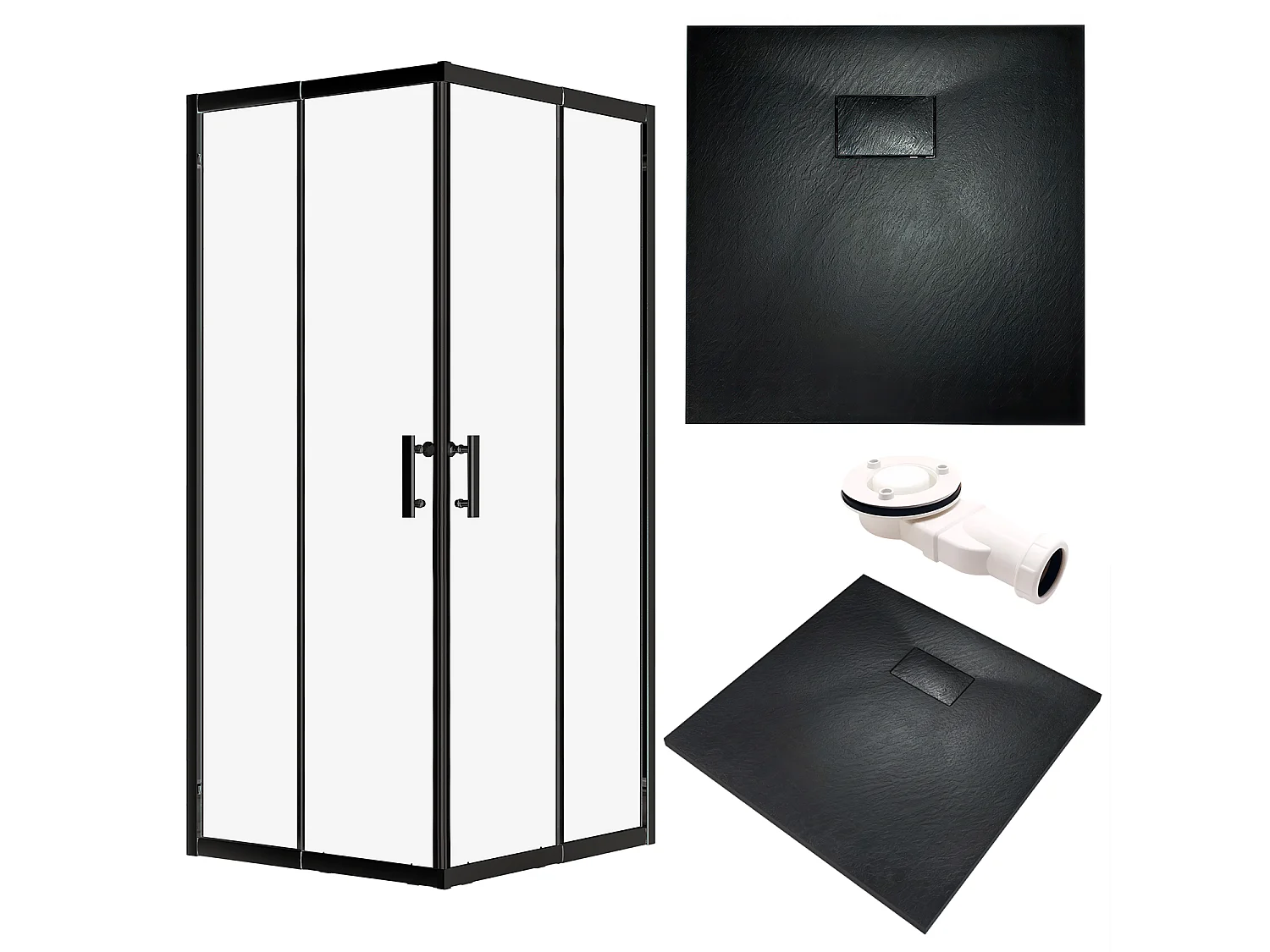 Receveur de douche VIDAR 90x90 cm Noir + Cabine de douche Carrée HELA 90x90 190 cm Noir Nano-Verre Transparent Trempé
