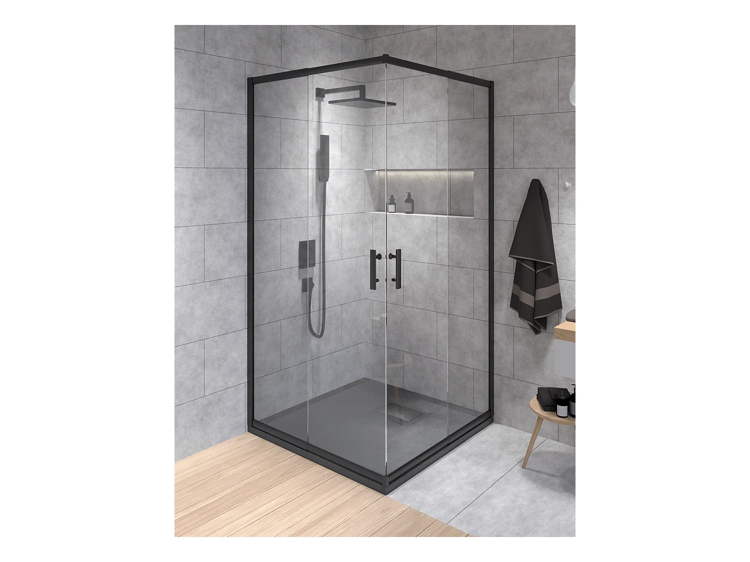 Cabine de douche carrée HELA Noir 90x90 190 cm Nano-Verre Transparent Trempé