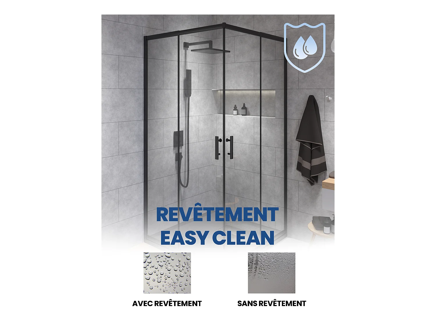 Cabine de douche carrée HELA Noir 90x90 190 cm Nano-Verre Transparent Trempé