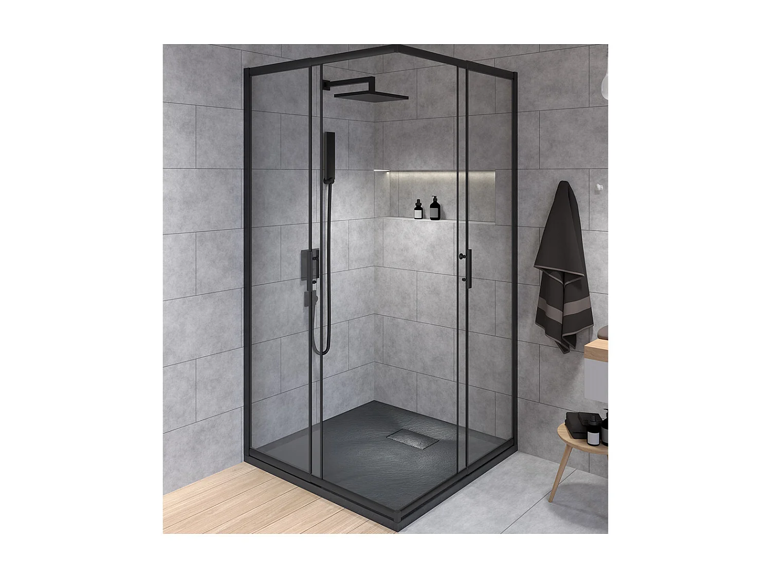 Cabine de douche carrée HELA Noir 90x90 190 cm Nano-Verre Transparent Trempé