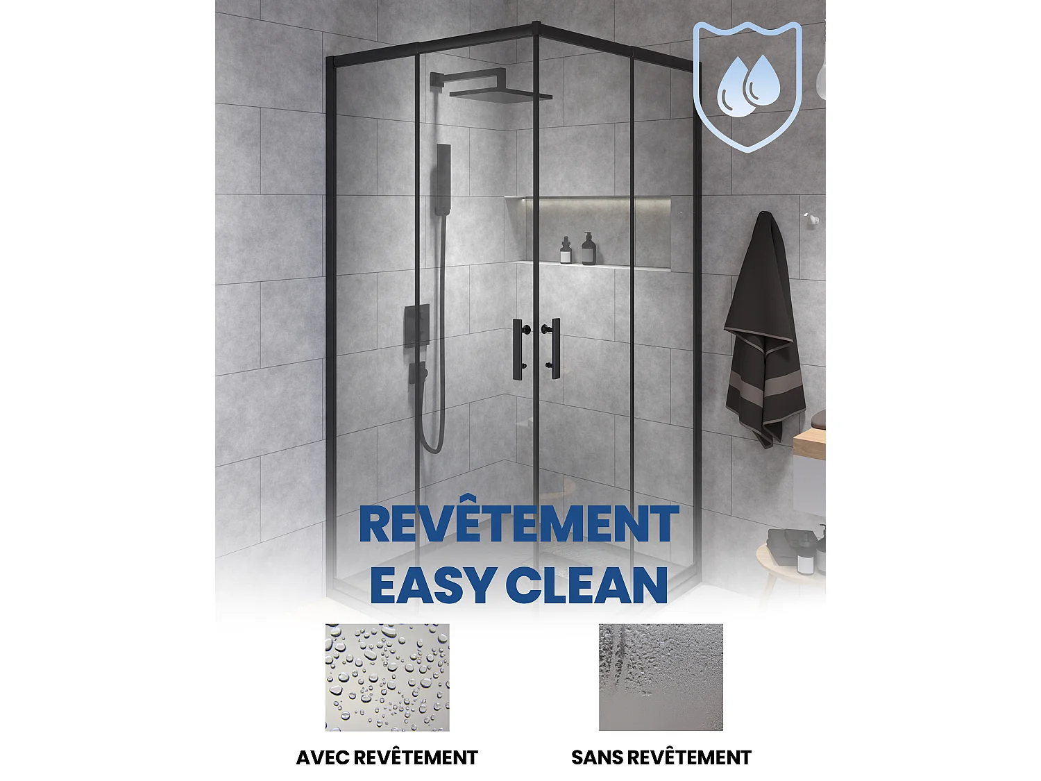 Cabine de douche carrée HELA Noir 90x90 190 cm Nano-Verre Transparent Trempé