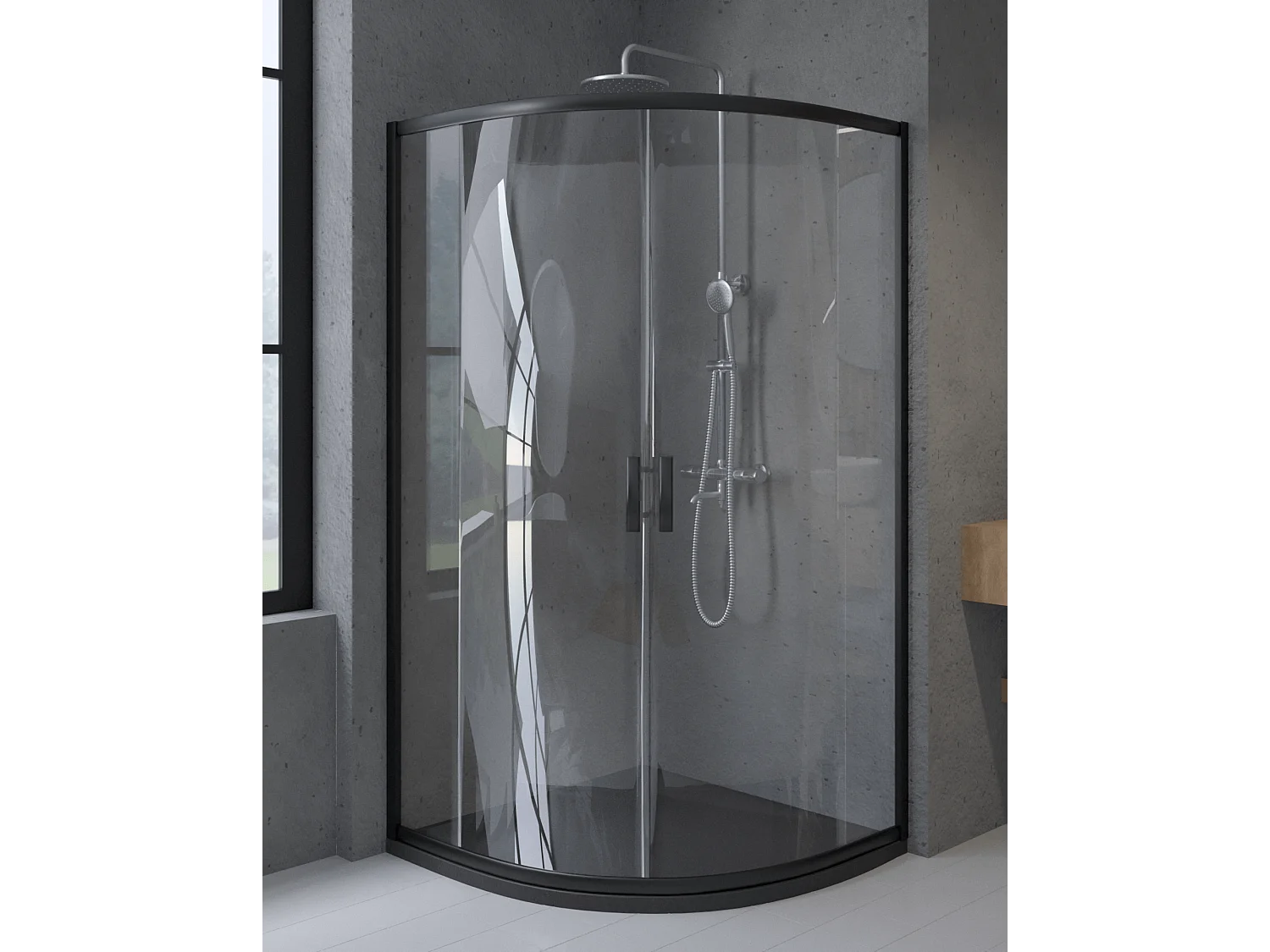 Cabine de douche quart de cercle HELA Noir 90x90 190 cm Nano-Verre Transparent Trempé