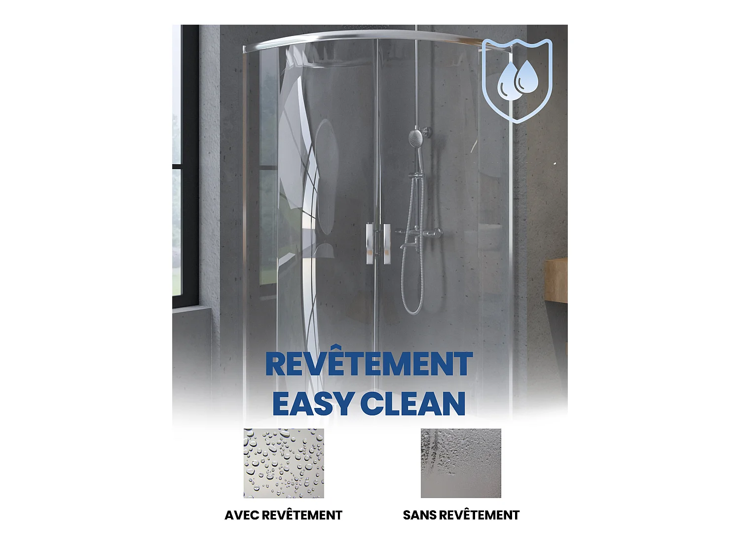 Cabine de douche quart de cercle HELA 80x80 190 cm Nano-Verre Transparent Trempé