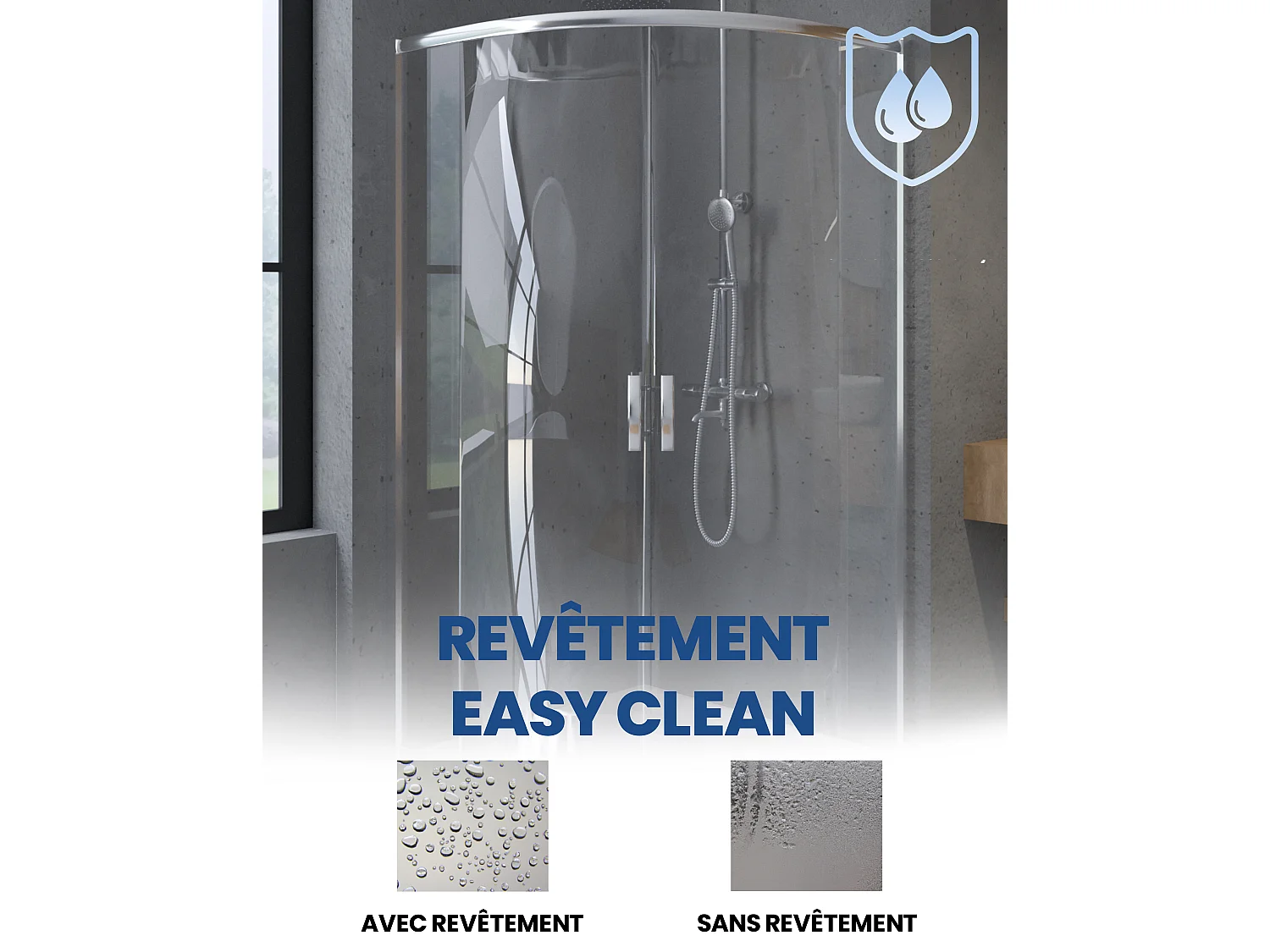 Cabine de douche quart de cercle HELA 80x80 190 cm Nano-Verre Transparent Trempé