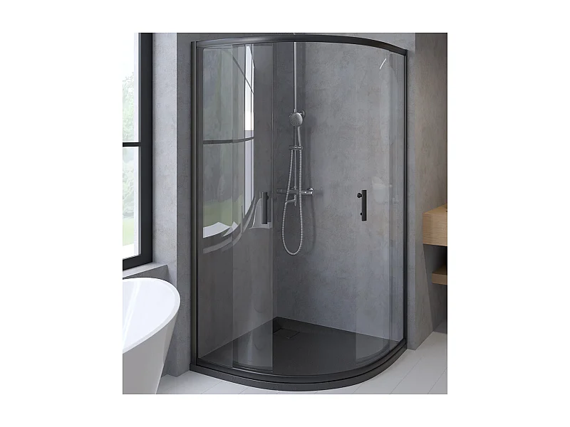 VIDAR douchebak 90x90 cm zwart + douchecabine kwartcirkel HELA zwart 90x90 190 cm Nano-glas transparant gehard.