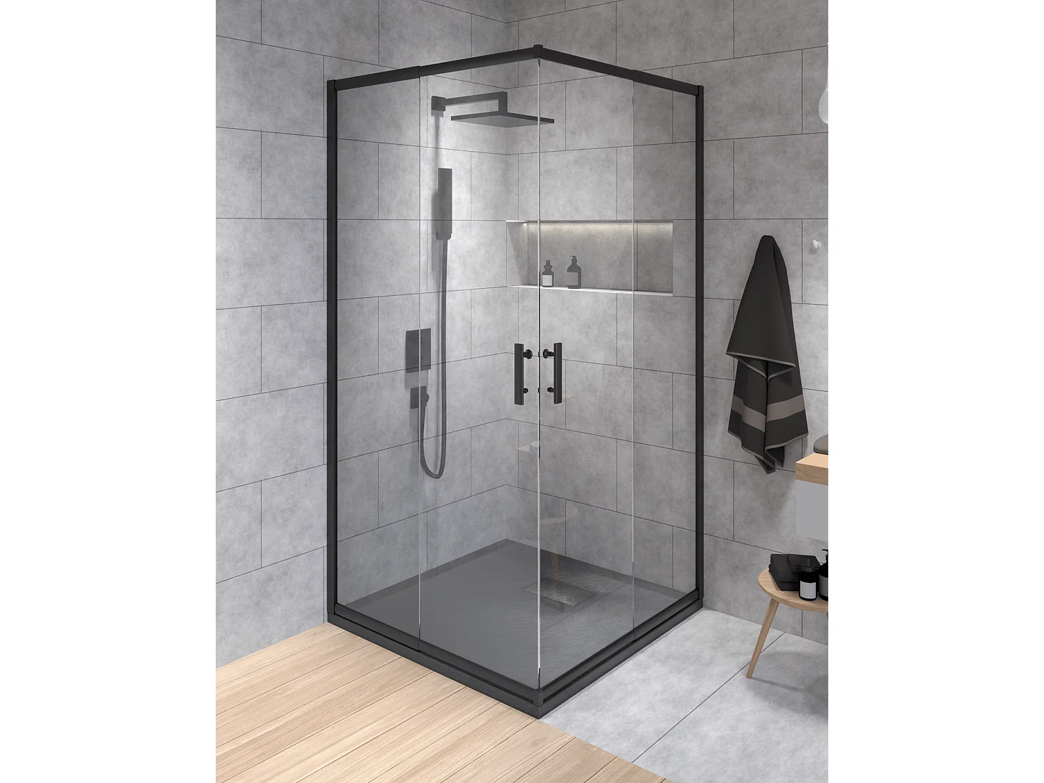 Cabine de douche carrée HELA Noir 80x80 190 cm Nano-Verre Transparent Trempé