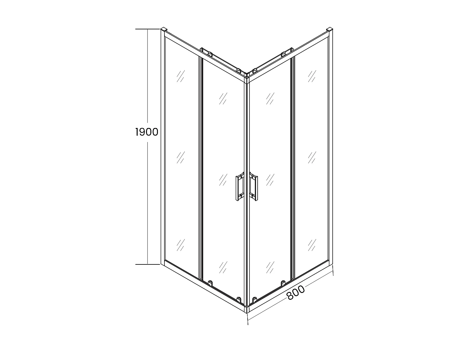 Cabine de douche carrée HELA Noir 80x80 190 cm Nano-Verre Transparent Trempé
