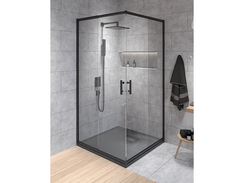 Cabine de douche carrée HELA Noir 80x80 190 cm Nano-Verre Transparent Trempé