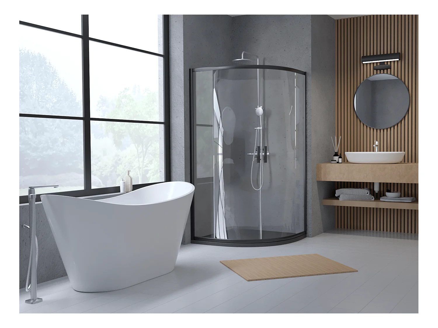 Receveur de douche VIDAR 80x80 cm Noir + Cabine de douche quart de cercle HELA Noir 80x80 190 cm Nano-Verre Transparent Trempé