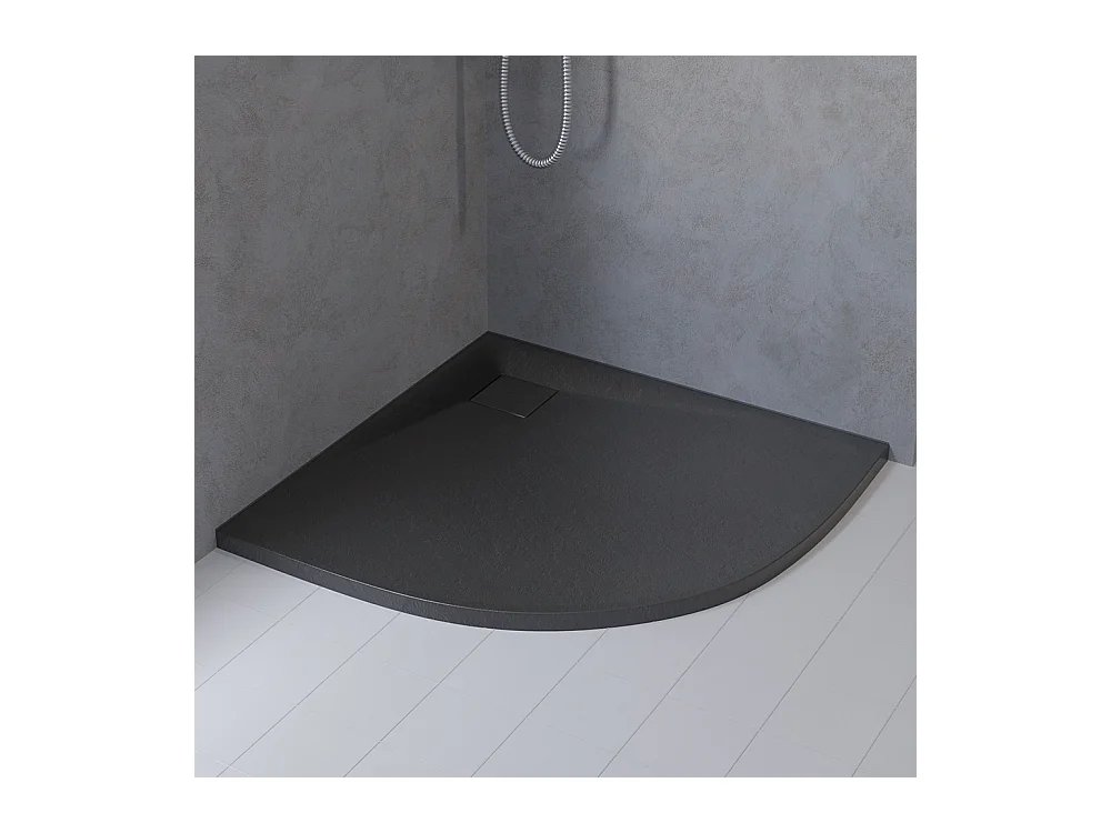 Receveur de douche VIDAR 80x80 cm Noir + Cabine de douche quart de cercle HELA Noir 80x80 190 cm Nano-Verre Transparent Trempé