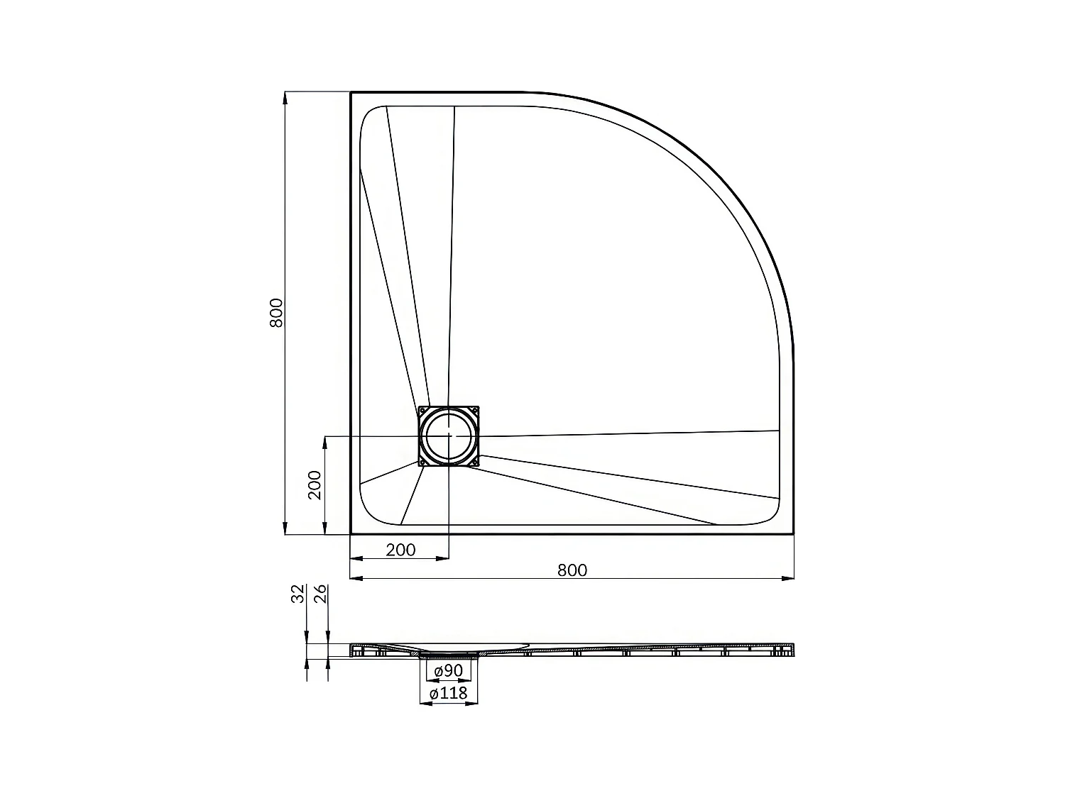 Receveur de douche VIDAR 80x80 cm Noir + Cabine de douche quart de cercle HELA Noir 80x80 190 cm Nano-Verre Transparent Trempé