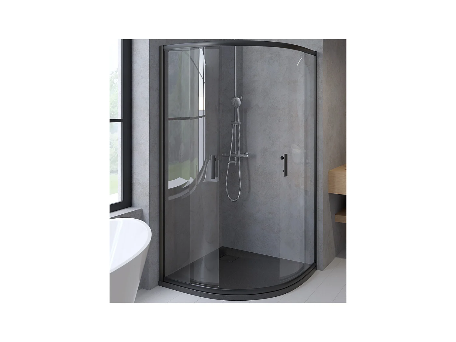 Receveur de douche VIDAR 80x80 cm Noir + Cabine de douche quart de cercle HELA Noir 80x80 190 cm Nano-Verre Transparent Trempé