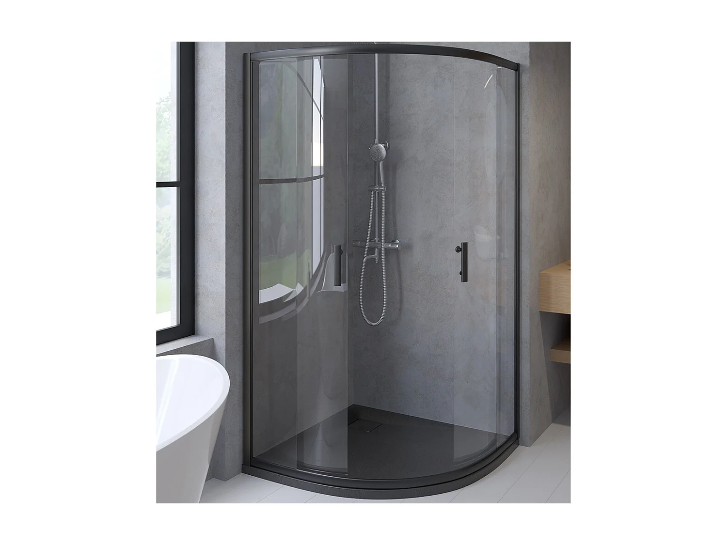 Douchebak VIDAR 80x80 cm zwart + douchecabine kwartcirkel HELA zwart 80x80 190 cm nano-glas transparant getemperd