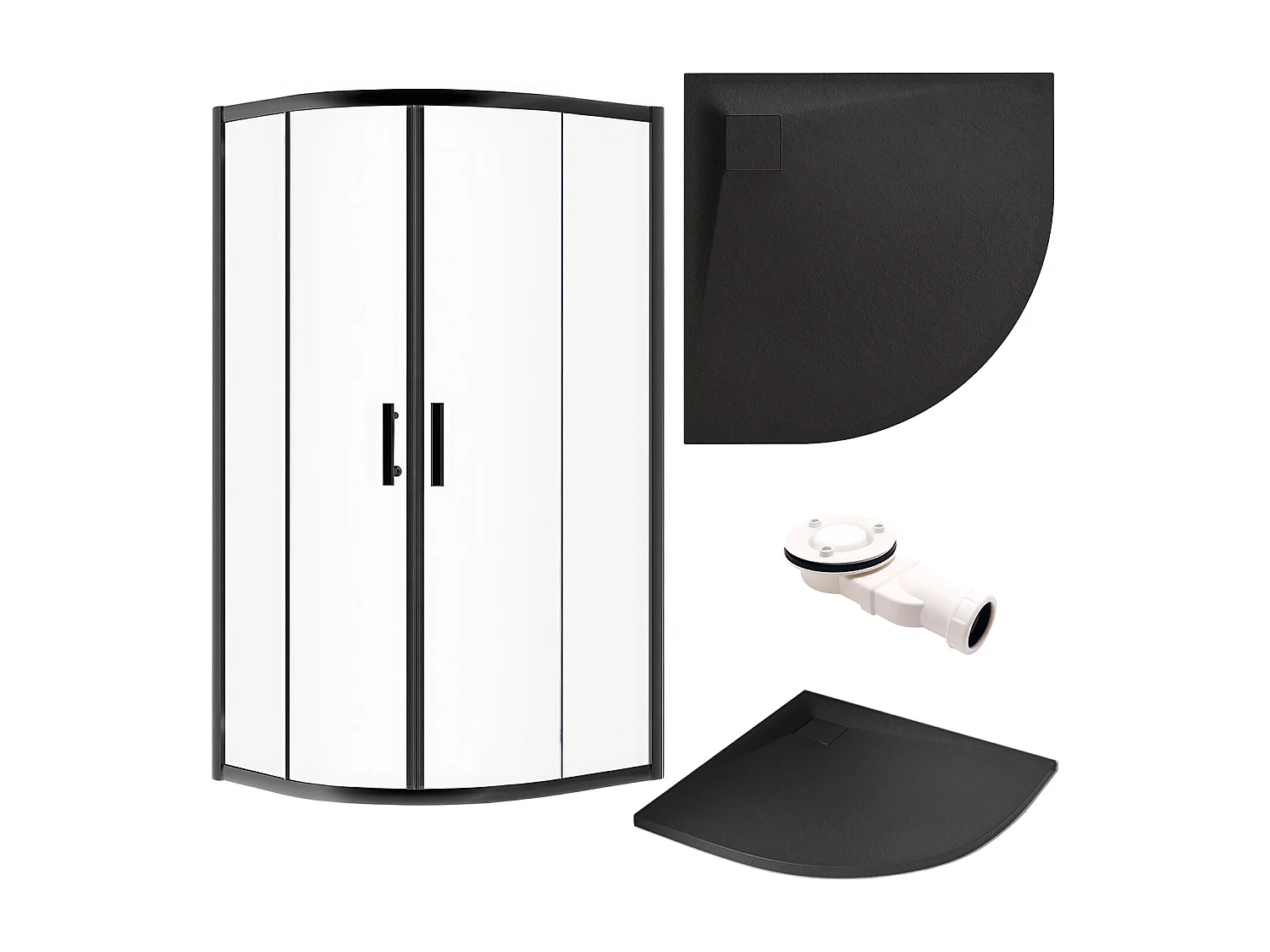 Douchebak VIDAR 80x80 cm zwart + douchecabine kwartcirkel HELA zwart 80x80 190 cm nano-glas transparant getemperd