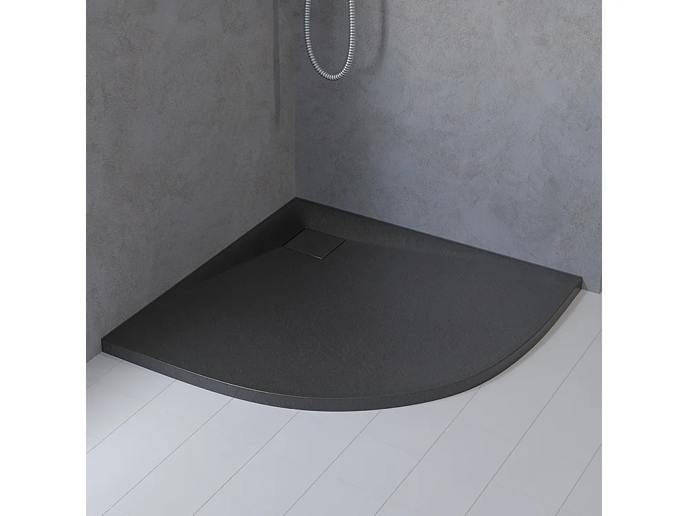 Douchebak VIDAR 80x80 cm zwart + douchecabine kwartcirkel HELA zwart 80x80 190 cm nano-glas transparant getemperd