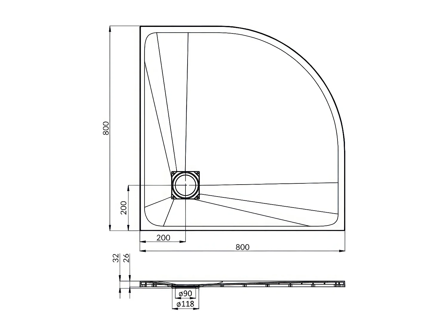 Douchebak VIDAR 80x80 cm zwart + douchecabine kwartcirkel HELA zwart 80x80 190 cm nano-glas transparant getemperd