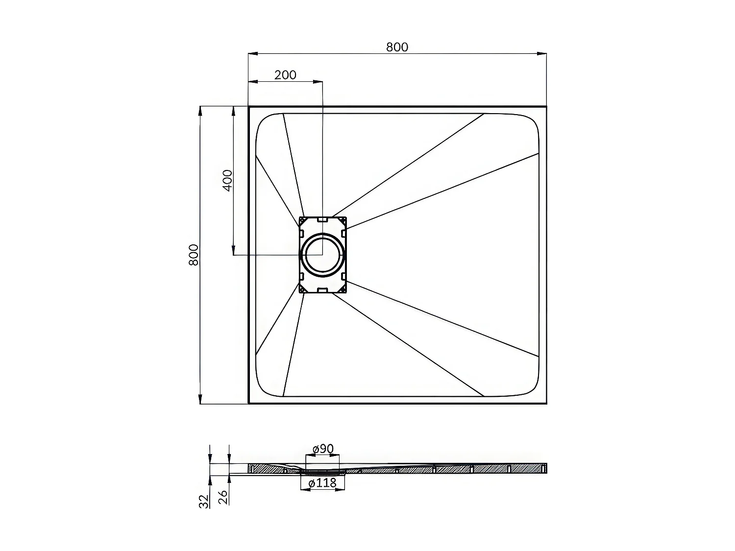 Douchebak VIDAR 80x80 cm zwart + douchecabine vierkante HELA zwart 80x80 190 cm nano-glas transparant gehard