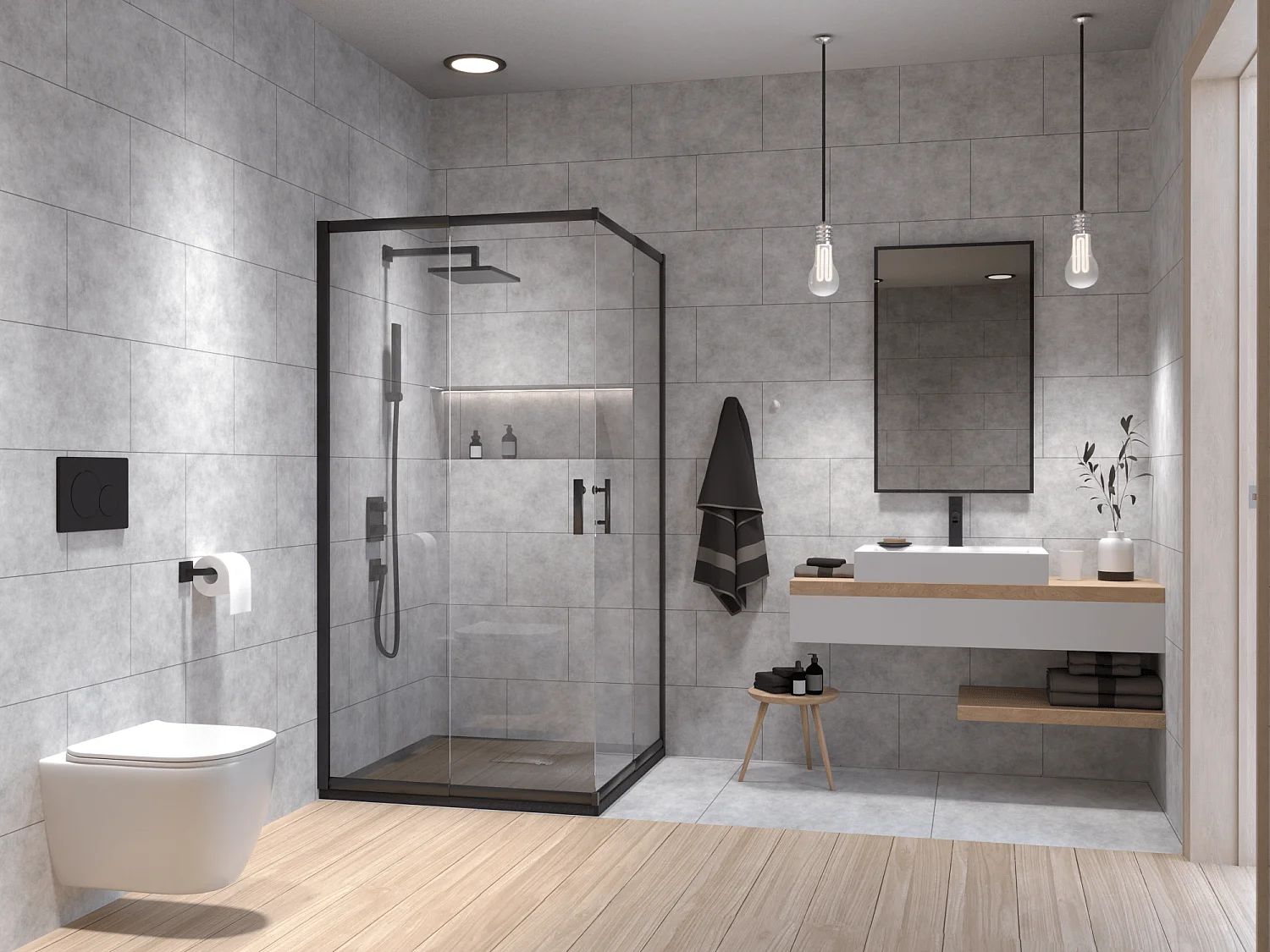 Receveur de douche VIDAR 80x80 cm Noir + Cabine de douche Carrée HELA Noir 80x80 190 cm Nano-Verre Transparent Trempé