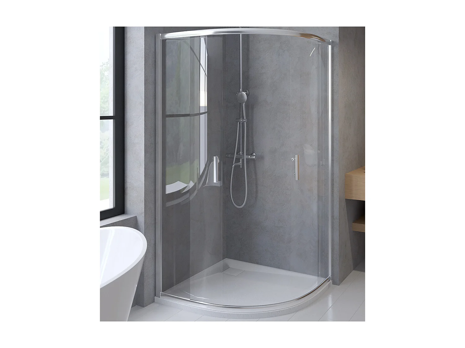 Duschwanne VIDAR 90x90 cm Weiß + Duschkabine Viertelkreis HELA Chrom 90x90 190 cm Nano-Glas Transparent Gehärtet