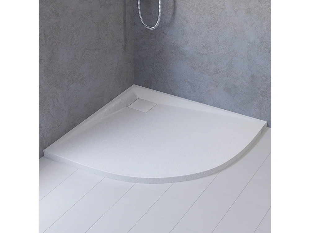 Duschwanne VIDAR 90x90 cm Weiß + Duschkabine Viertelkreis HELA Chrom 90x90 190 cm Nano-Glas Transparent Gehärtet