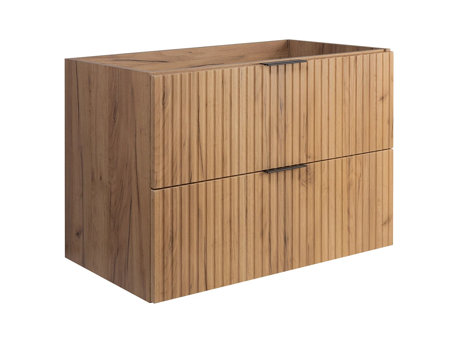 Badezimmer-Set: Schrank mit Schubladen und Schrank mit Türen 57×46×120 cm, Farbe: Eiche Craft / schwarze Arbeitsplatte, schwarzer Griff
