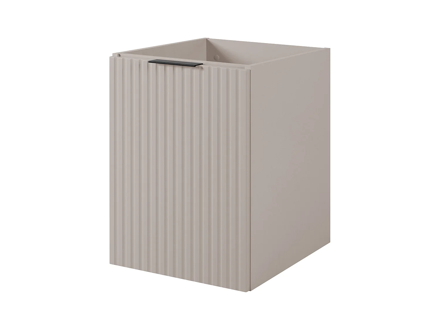 Badezimmer-Set: Schrank mit Schubladen, Schrank mit Türen und Regal 57×46×140 cm, Farbe: Eiche Craft / Cashmere, schwarzer Griff