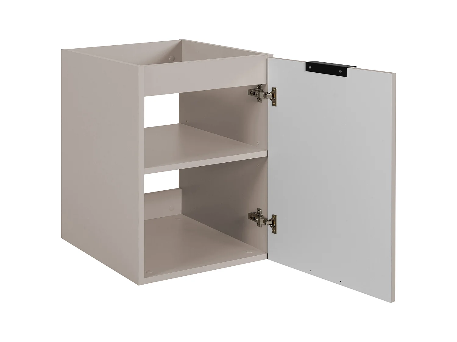 Badezimmer-Set: Schrank mit Schubladen und Schrank mit Türen 57×46×120 cm, Farbe: Kaschmir / Arbeitsplatte Eiche Craft, schwarzer Griff