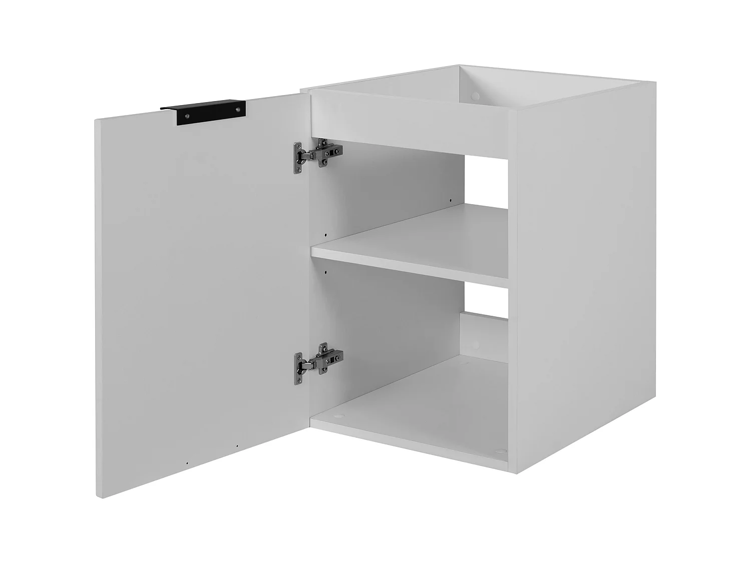 Badezimmer-Set: Schrank mit Schubladen und Schrank mit Türen 57×46×120 cm, Farbe: weiß / schwarze Arbeitsplatte, schwarzer Griff