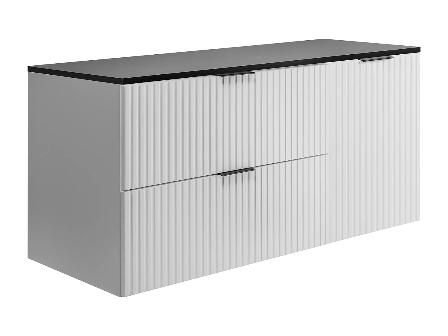 Ensemble de salle de bain : meuble avec tiroirs et meuble avec portes 57×46×120 cm, couleur : blanc / noir, poignée noire