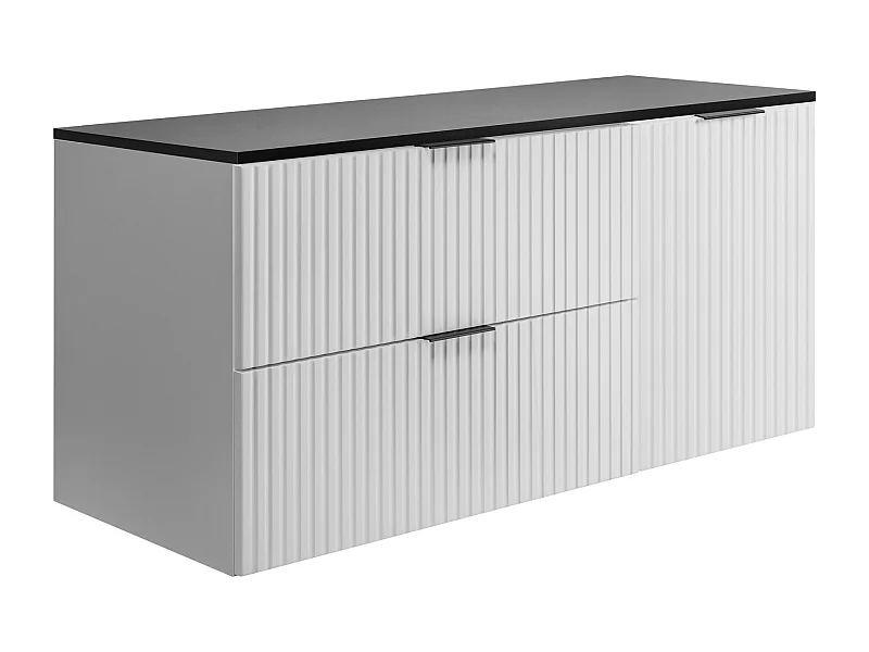 Ensemble de salle de bain : meuble avec tiroirs et meuble avec portes 57×46×120 cm, couleur : blanc / noir, poignée noire