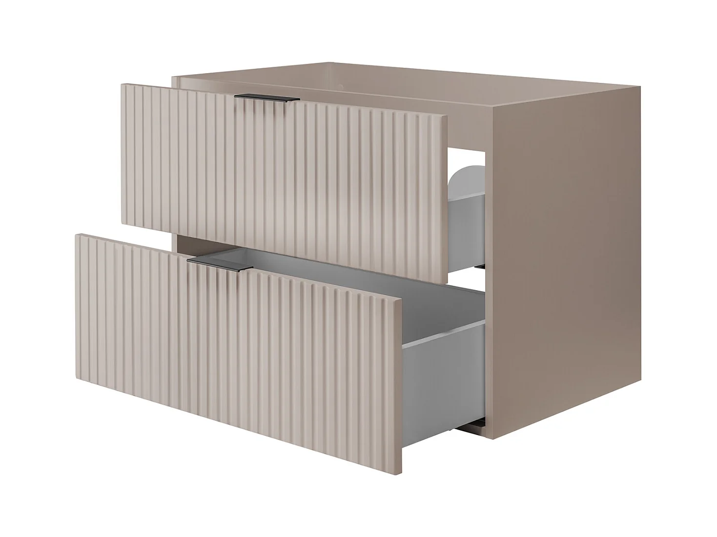 Badezimmer-Set: Schrank mit Schubladen, Schrank mit Türen und Regal 57×46×180 cm, Farbe: Eiche Craft / Cashmere, schwarzer Griff