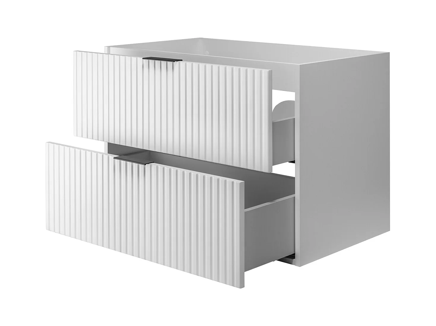 Ensemble de salle de bain : meuble avec tiroirs, meuble avec portes et étagère 57×46×180 cm, couleur : blanc / Chêne Craft, poignée noire