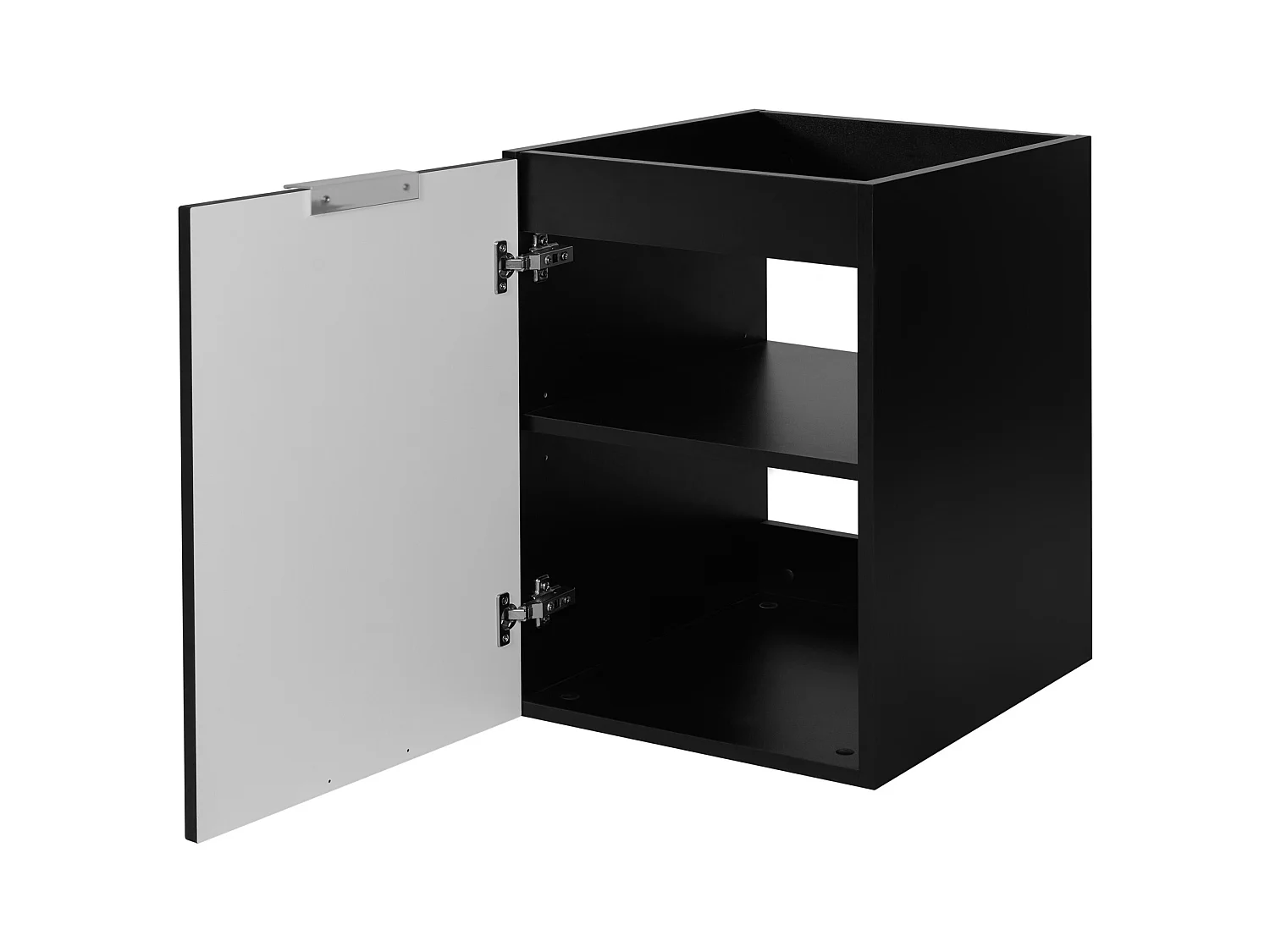 Badezimmer-Set: Schrank mit Schubladen und Schrank mit Türen 57×46×120 cm, Farbe: Schwarz / Arbeitsplatte aus Eiche Craft, goldener Griff
