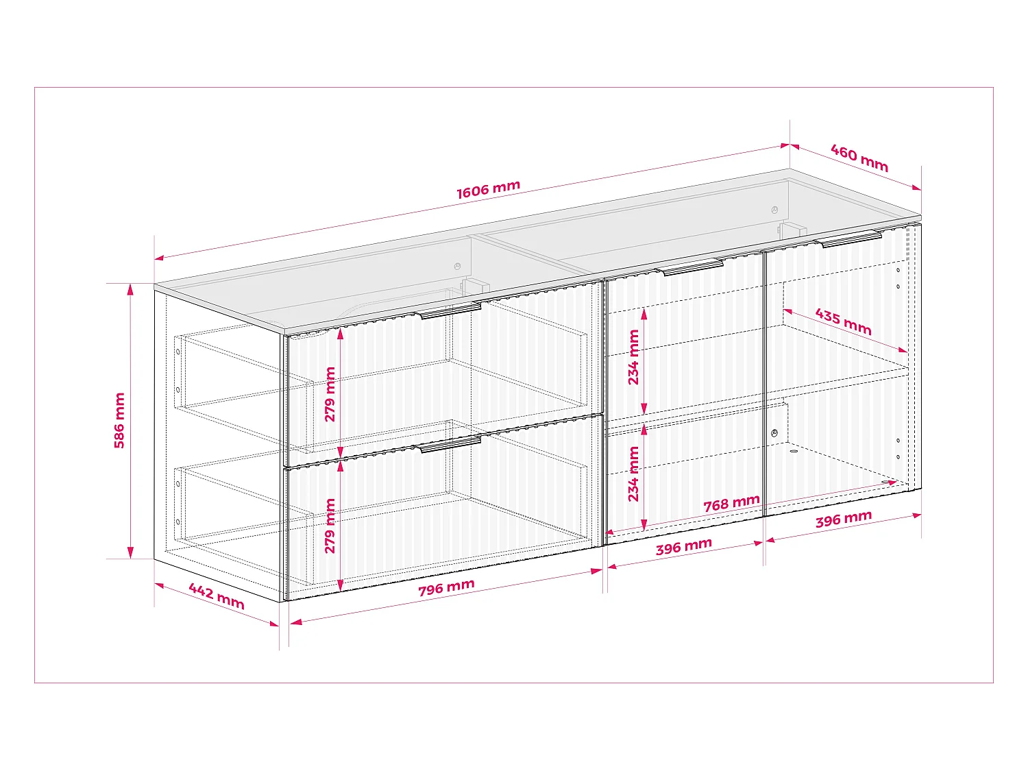 Badezimmer-Set: Schrank mit Schubladen und Schrank mit Türen 57×46×160 cm, Farbe: weiß / schwarze Arbeitsplatte, schwarzer Griff
