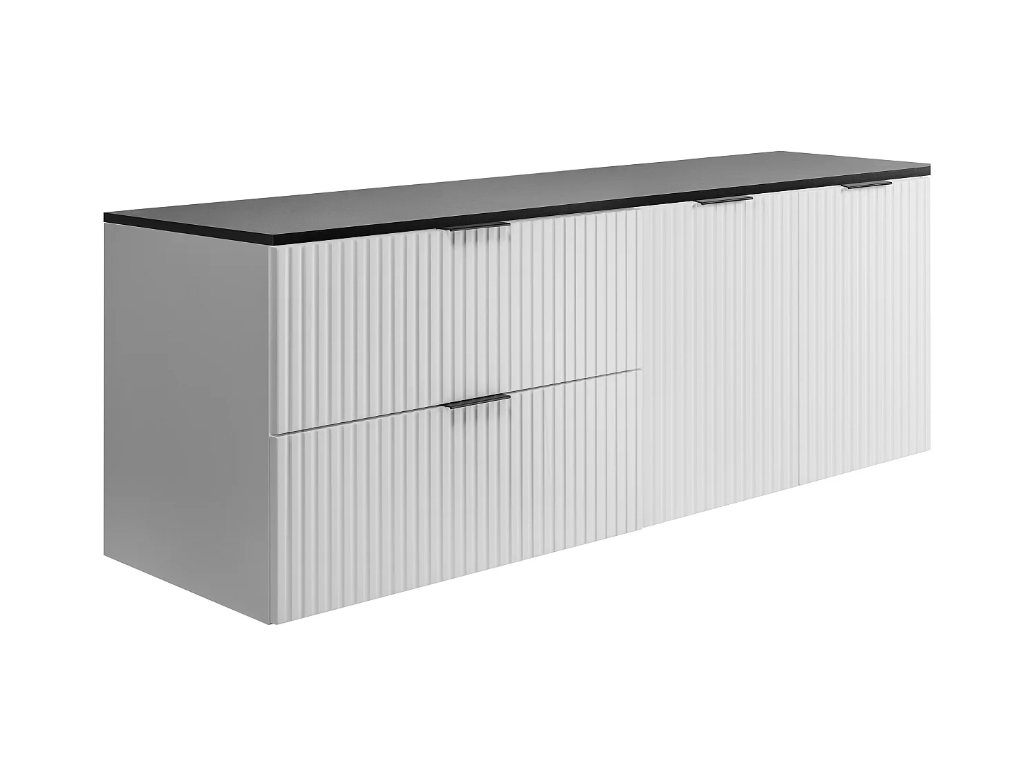 Ensemble de salle de bain : meuble avec tiroirs et meuble avec portes 57×46×160 cm, couleur : blanc / noir, poignée noire