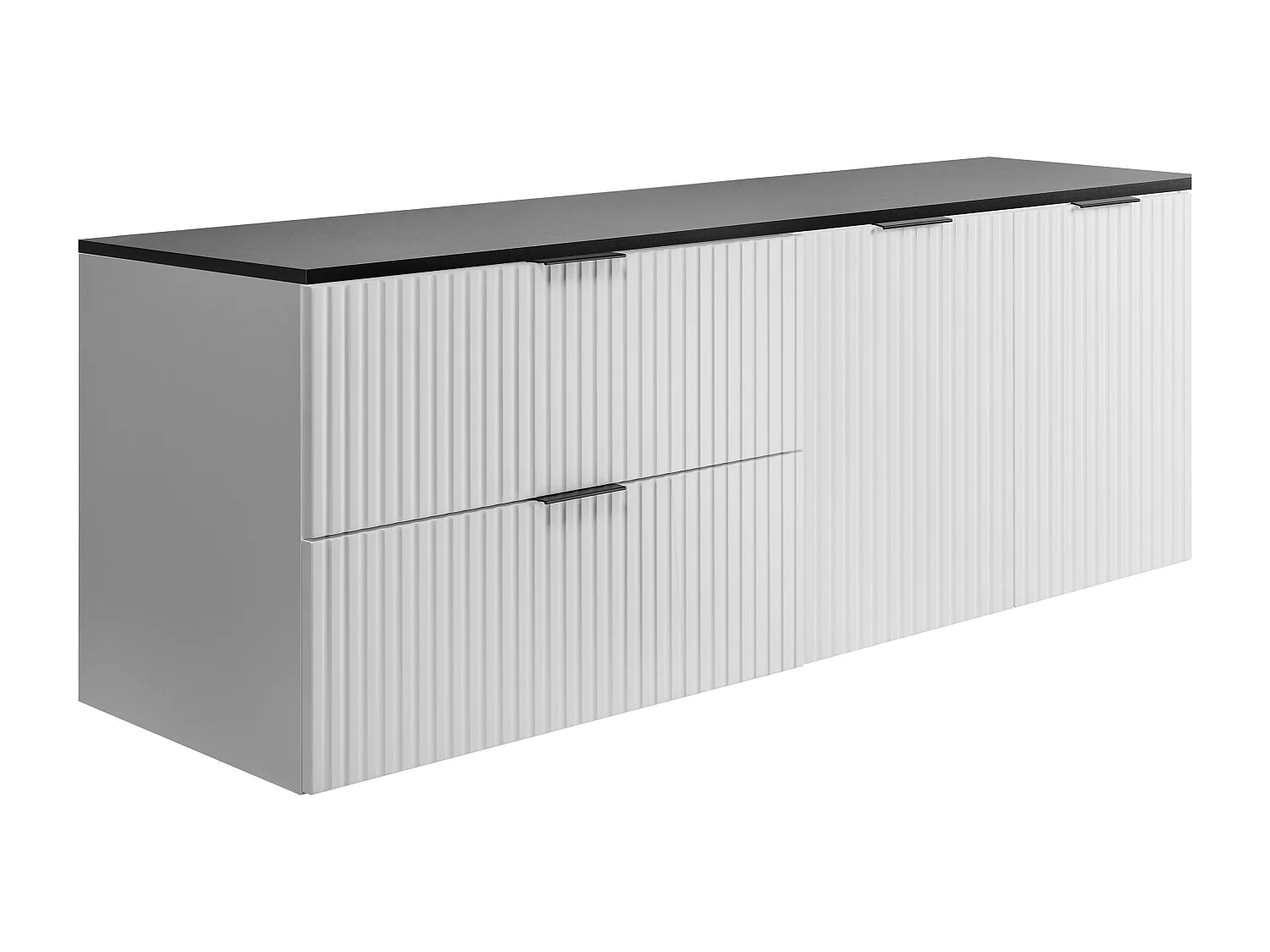 Ensemble de salle de bain : meuble avec tiroirs et meuble avec portes 57×46×160 cm, couleur : blanc / noir, poignée noire