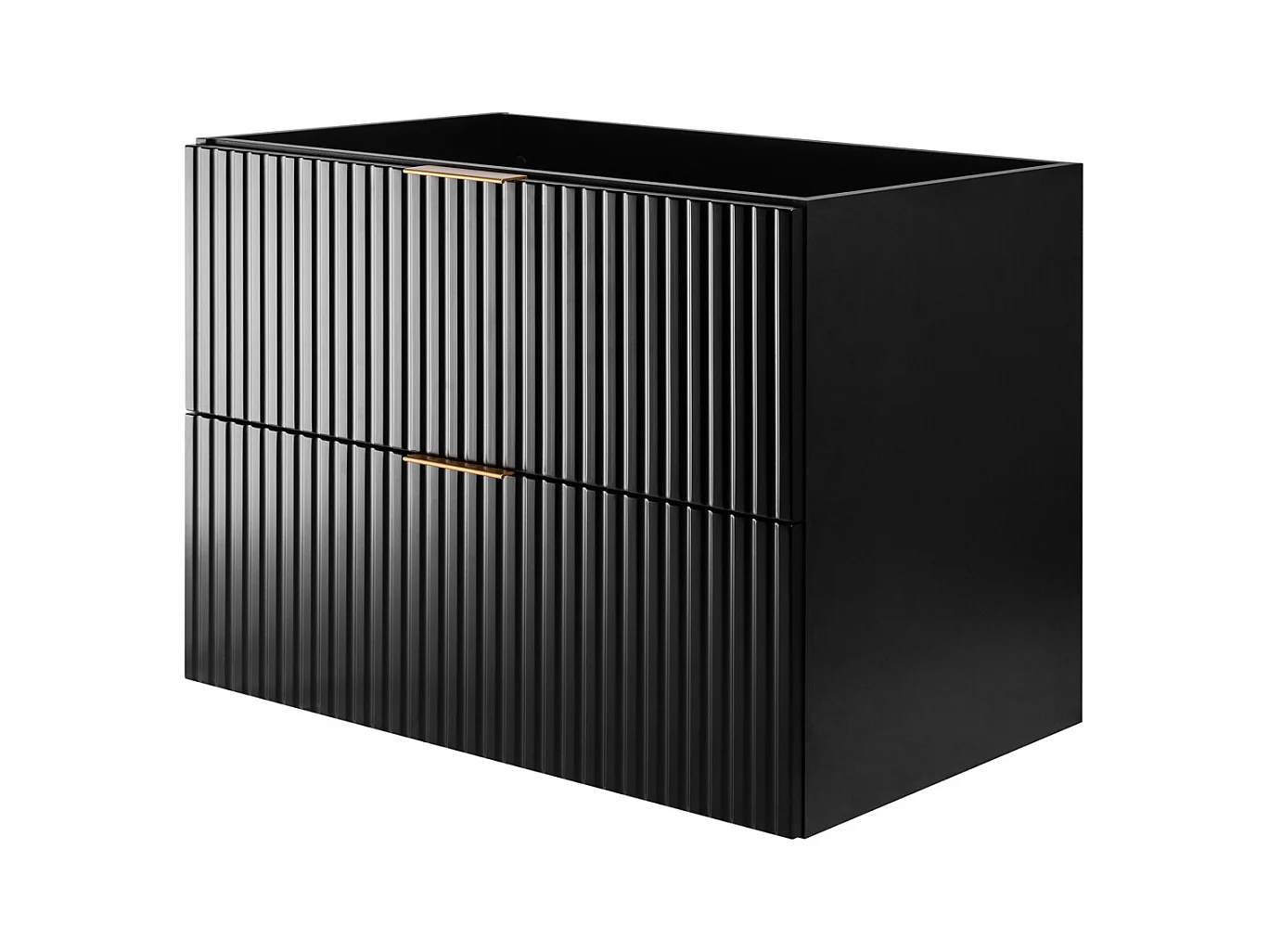 Badezimmer-Set: Schrank mit Schubladen und Schrank mit Türen 57×46×160 cm, Farbe: Schwarz / Eiche Craft / Eiche Craft Arbeitsplatte /, goldener Griff