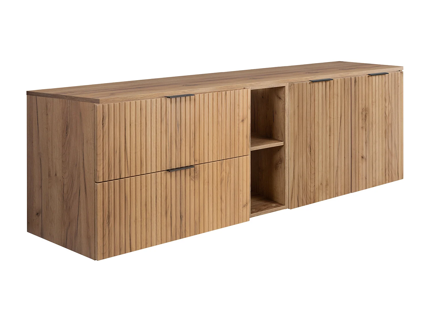 Conjunto de baño: mueble con cajones, mueble con puertas y balda 57×46×180 cm, color: Roble Craft, tirador negro