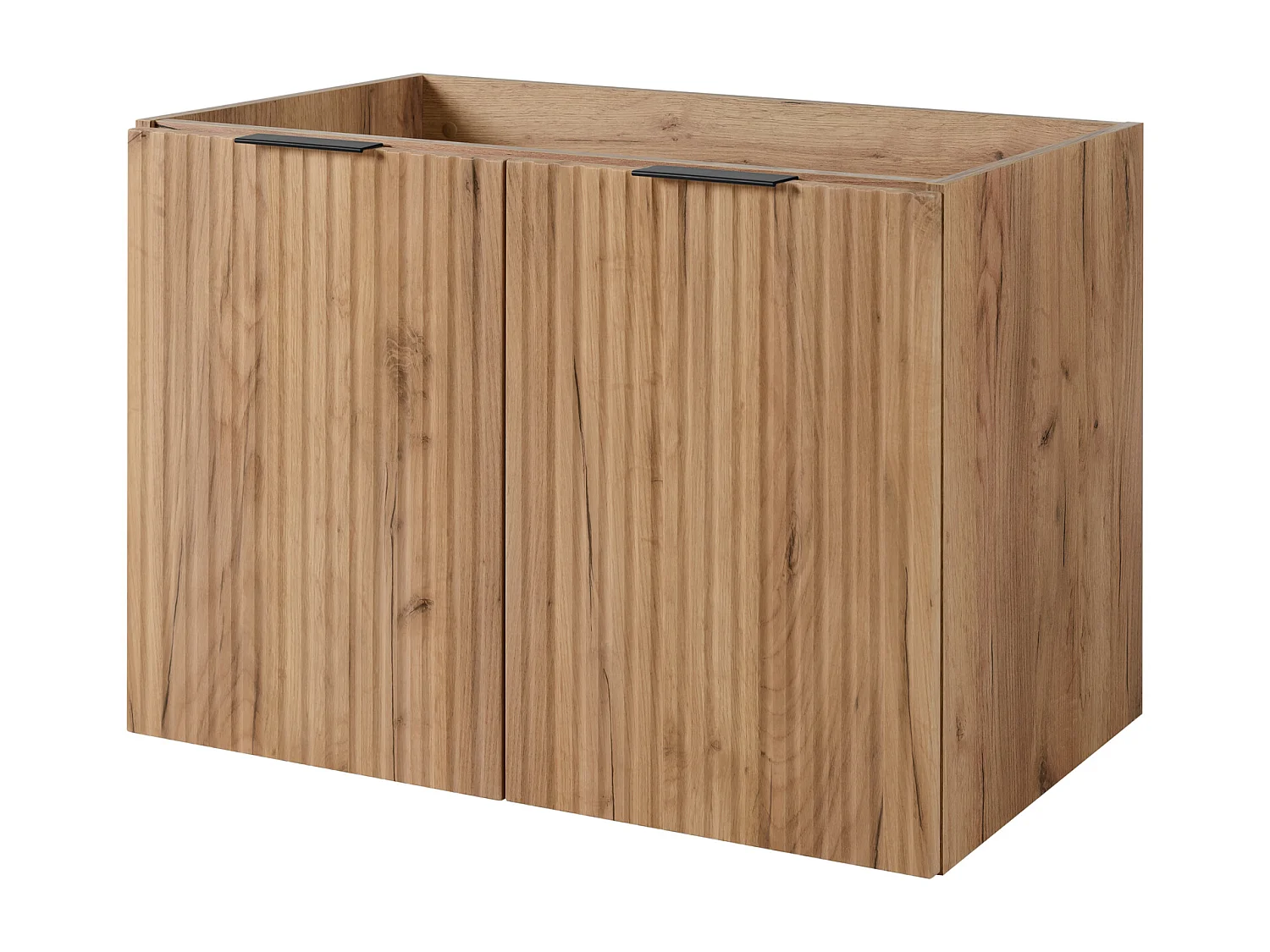 Badezimmer-Set: Schrank mit Schubladen, Schrank mit Türen und Regal 57×46×180 cm, Farbe: Eiche Craft, schwarzer Griff