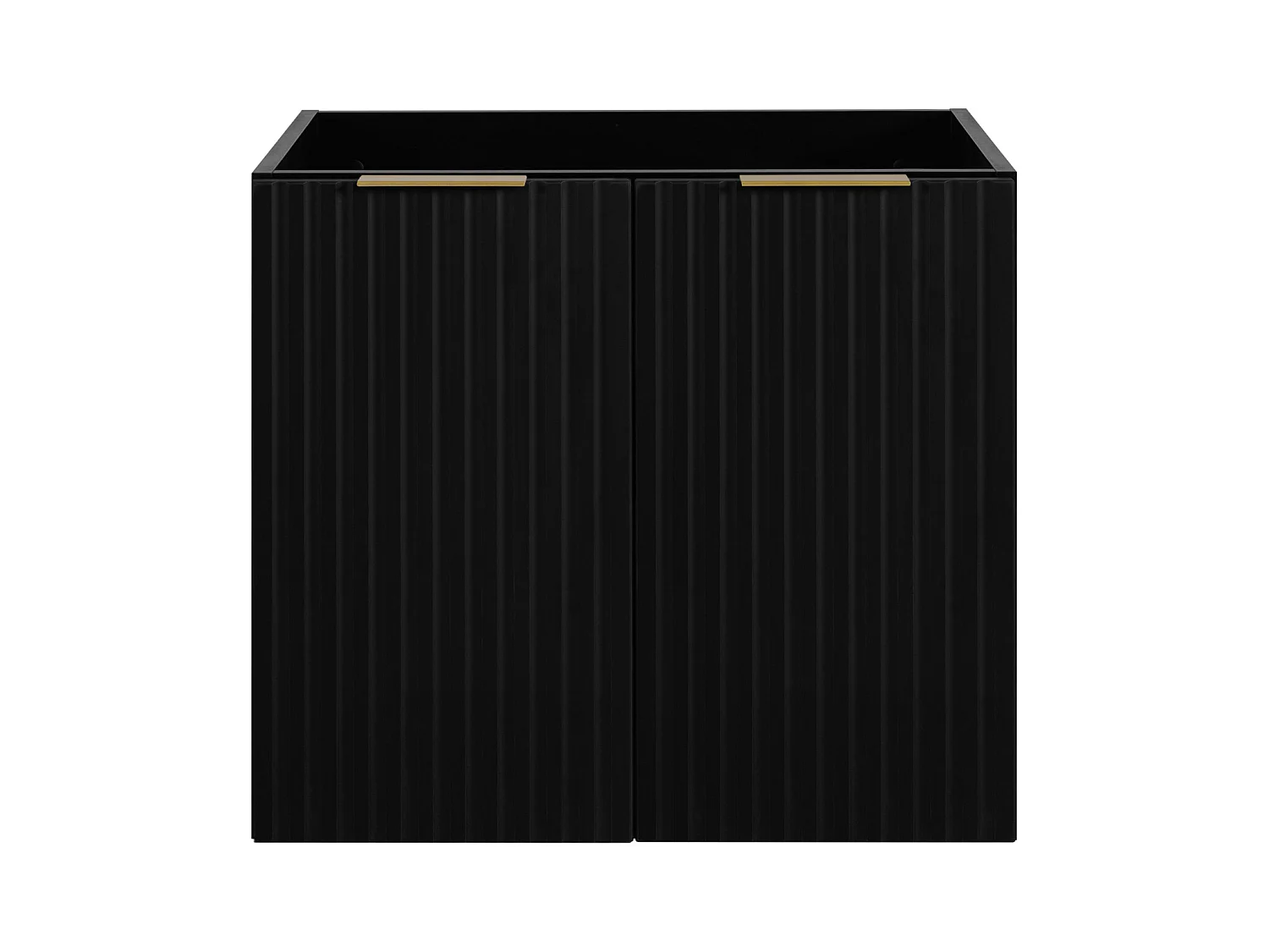 Badezimmer-Set: Schrank mit Schubladen und Schrank mit Türen 57×46×160 cm, Farbe: Schwarz / Arbeitsplatte aus Eiche Craft, goldener Griff