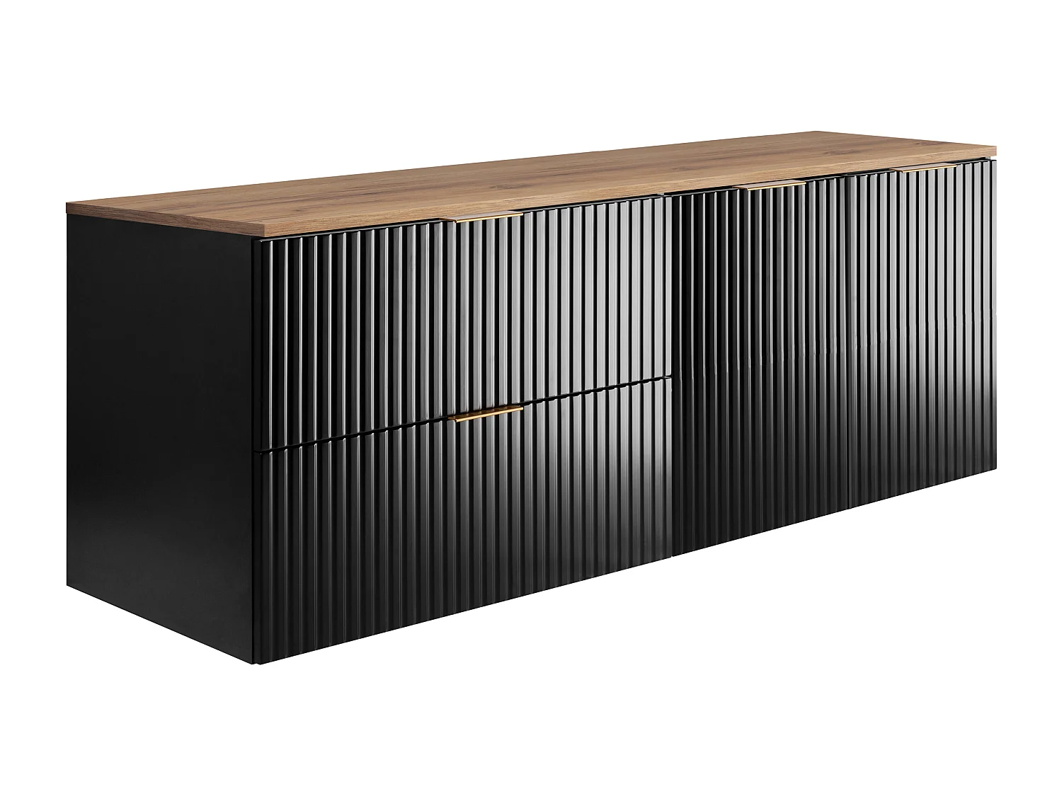 Set da bagno: mobile con cassetti e mobile con ante 57×46×160 cm, colore: nero / rovere Craft, maniglia dorata