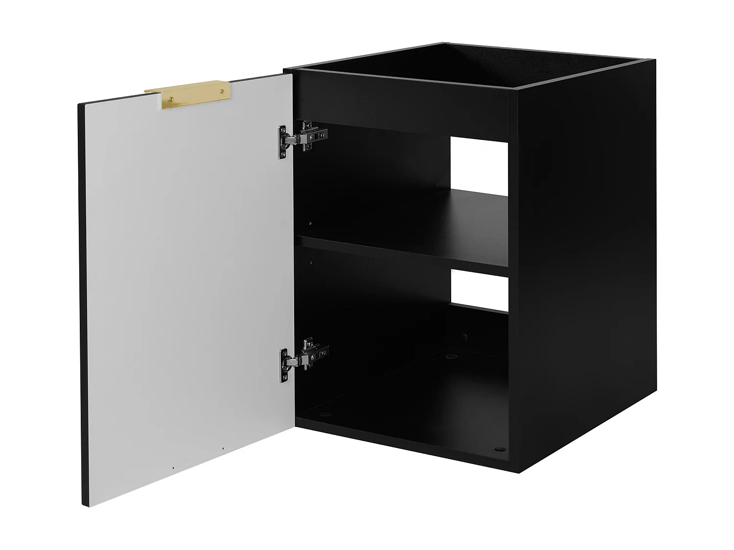 Ensemble de salle de bain : meuble avec tiroirs, meuble avec portes et étagère 57×46×140 cm, couleur : noir / Chêne Craft, poignée dorée