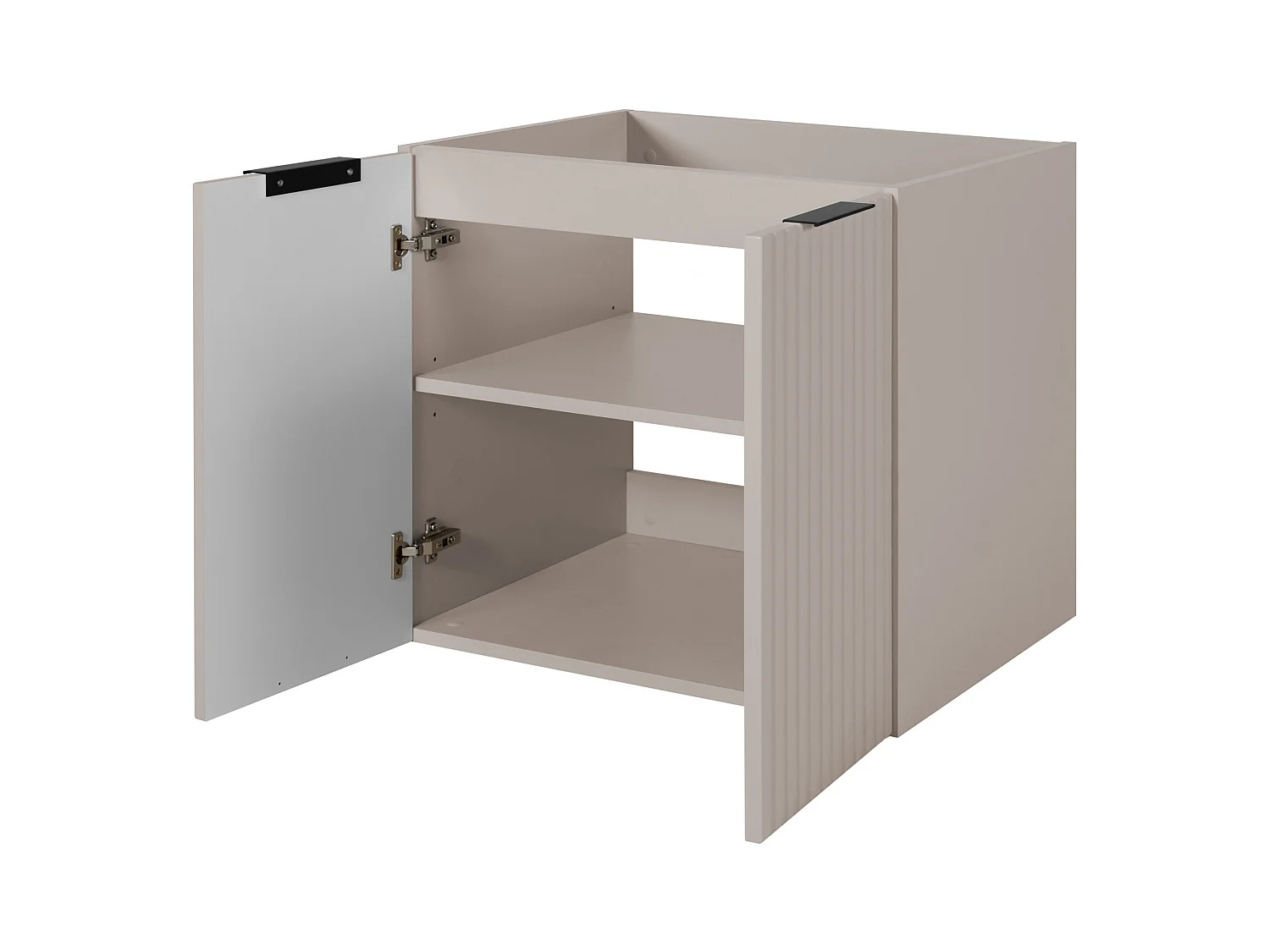 Badezimmer-Set: Schrank mit Schubladen und Schrank mit Türen 57×46×160 cm, Farbe: Kaschmir / Eiche Craft, schwarzer Griff