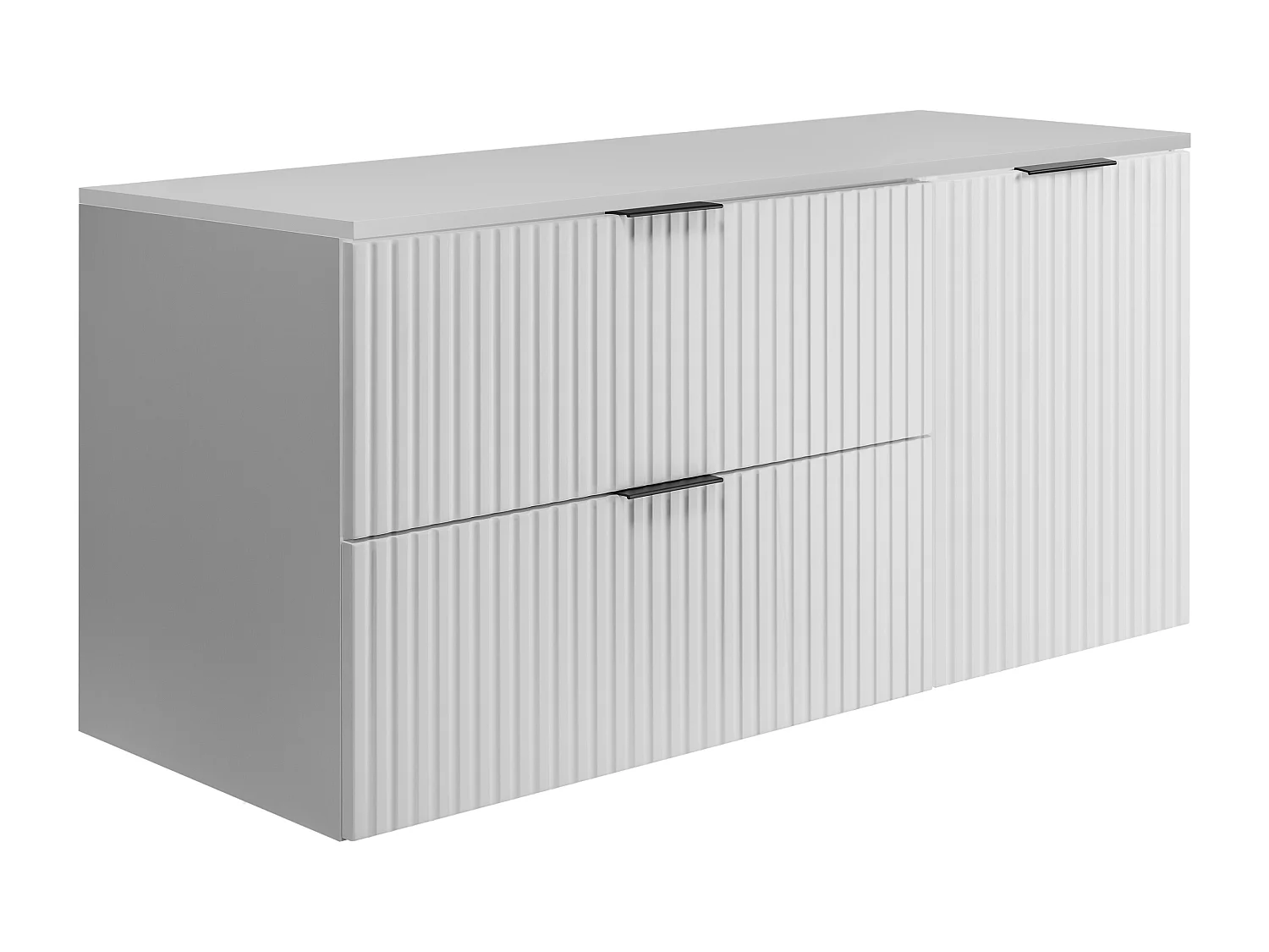 Ensemble de salle de bain : meuble avec tiroirs et meuble avec portes 57×46×120 cm, couleur : blanc, poignée noire