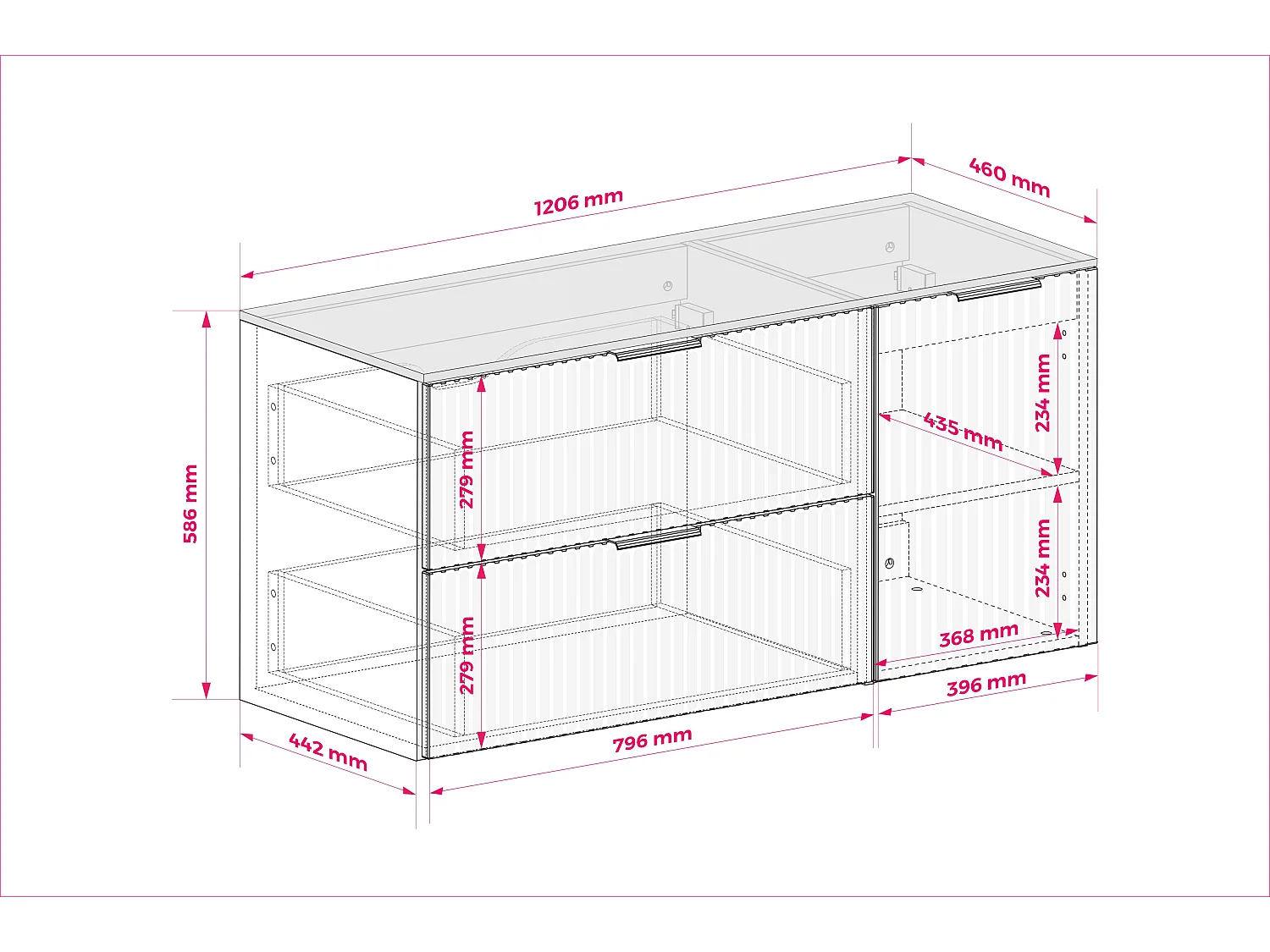 Ensemble de salle de bain : meuble avec tiroirs et meuble avec portes 57×46×120 cm, couleur : blanc, poignée noire