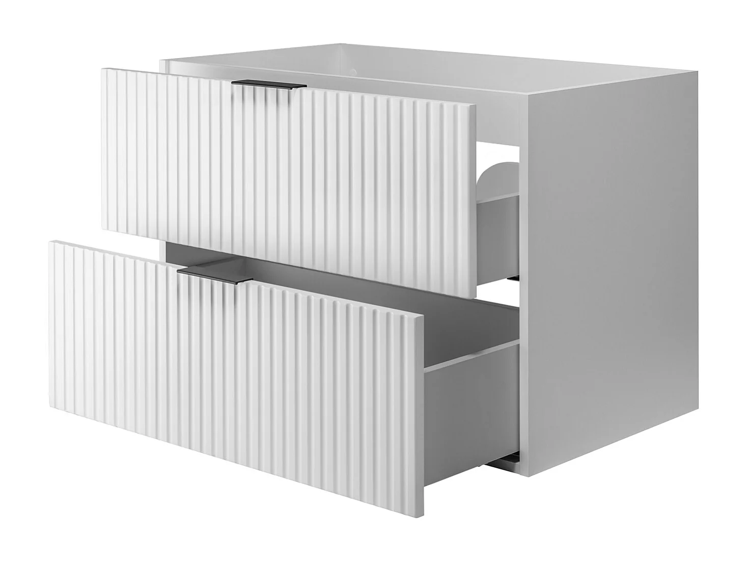 Ensemble de salle de bain : meuble avec tiroirs et meuble avec portes 57×46×120 cm, couleur : blanc, poignée noire