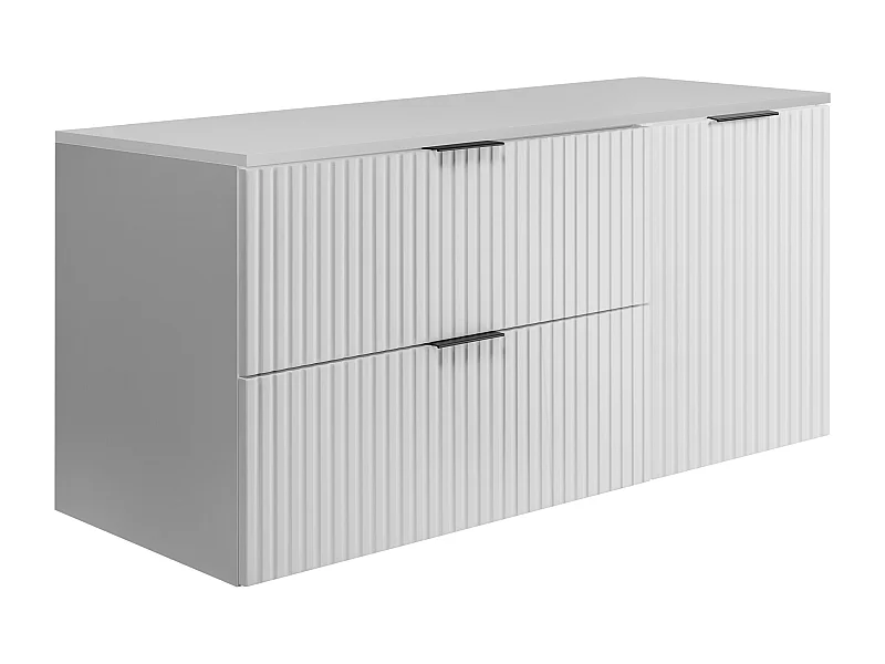 Ensemble de salle de bain : meuble avec tiroirs et meuble avec portes 57×46×120 cm, couleur : blanc, poignée noire