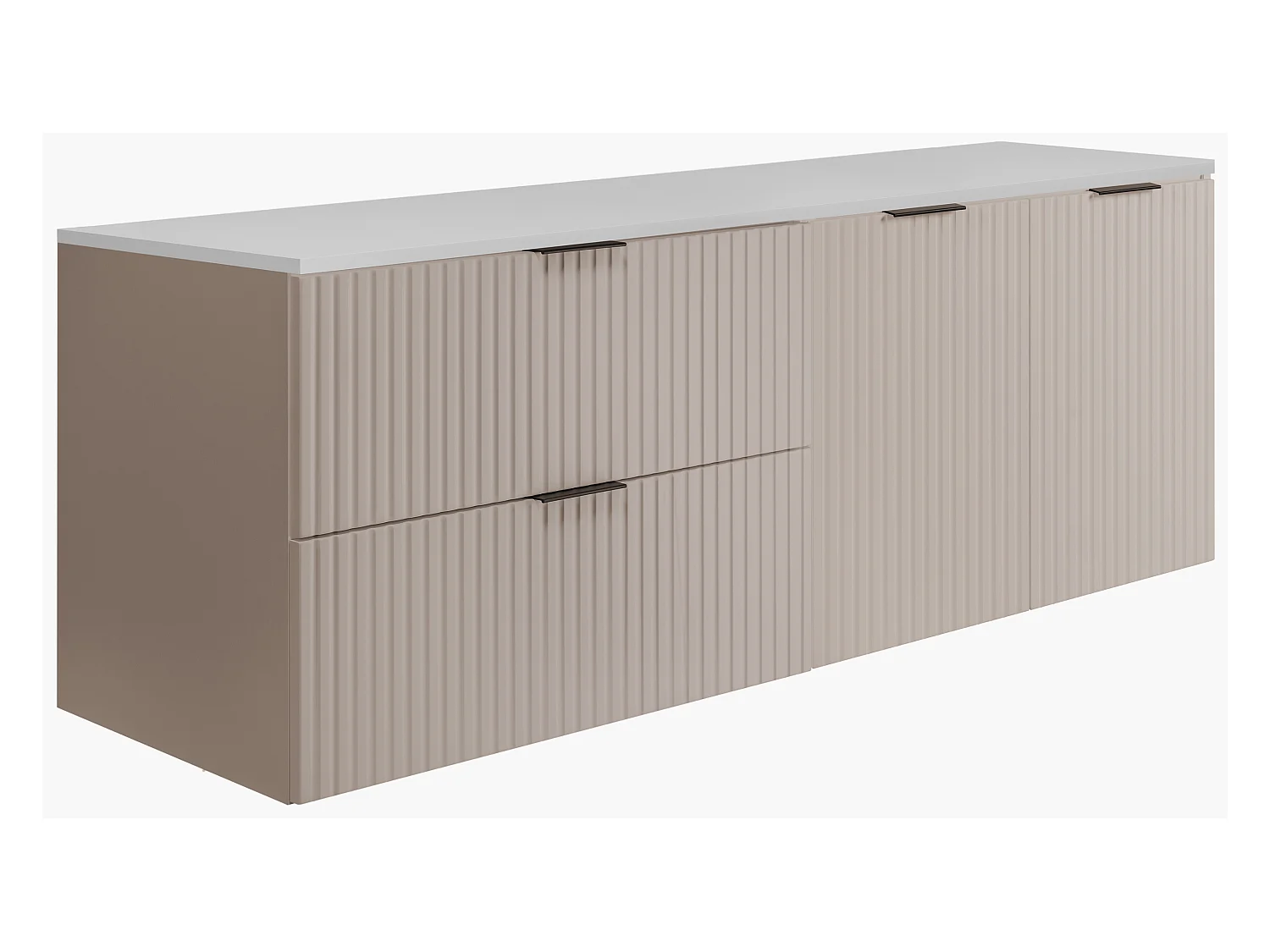 Badezimmer-Set: Schrank mit Schubladen und Schrank mit Türen 57×46×160 cm, Farbe: Kaschmir / weiß, schwarzer Griff