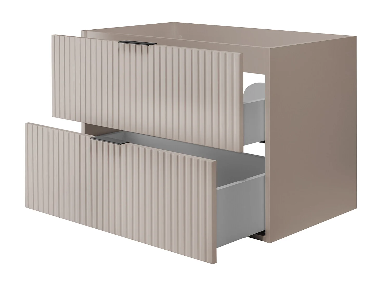 Ensemble de salle de bain : meuble avec tiroirs et meuble avec portes 57×46×160 cm, couleur : cachemire / blanc, poignée noire